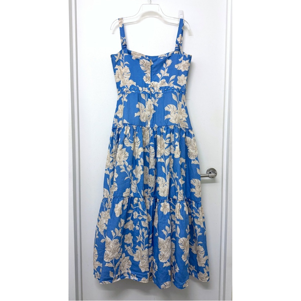 Agua by Agua Bendita Lima Madera Maxi Dress Linen Blue Ivory Floral Print L - Picture 10 of 16